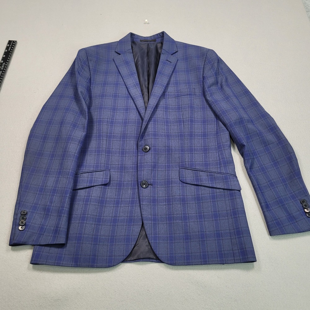 Kenneth Cole Reaction Mens Blue Plaid Two Button Blazer Sport Coat 40R DTC 314